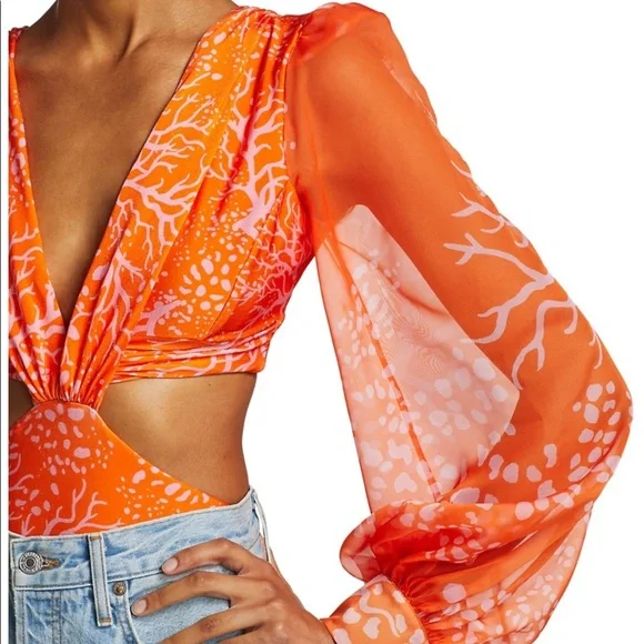 PatBo Coral Print Cutout Bodysuit - Picture 2 of 7